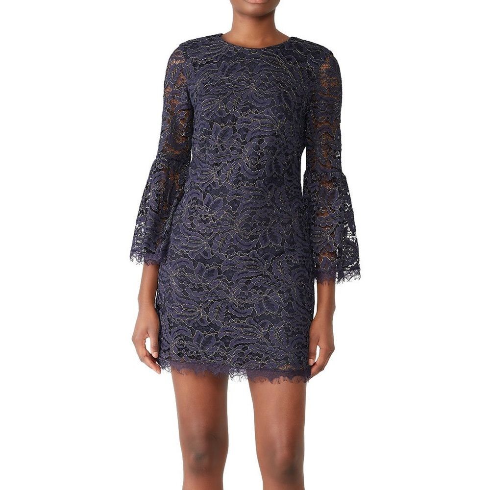 Dress the Population Paige Navy Lace Bell Sleeve Mini Dress, Size XS